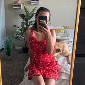 mini red floral dress